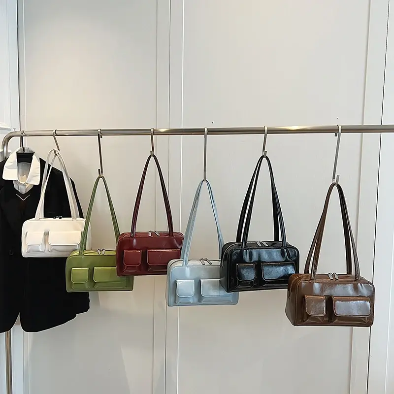 LEFTSIDE Small PU Leather Double Pockets Underarm Bags for Women 2024 Y2K Ladies Shoulder Bag Females Handbags and Purses