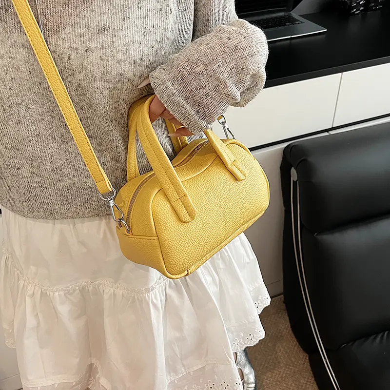 LEFTSIDE 2025 New In Small PU Leather Solid Color Handbags and Purses Women's Crossbody Bag Short Handle Yellow Shoulder Bags