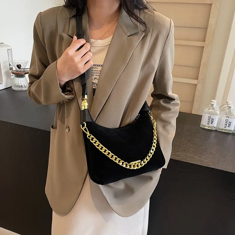 LEFTSIDE Women Small Faux Suede Shoulder Bag 2024 Winter Lady Y2K New Trend Crossbody Bag Korean Fashion Chain Handbags