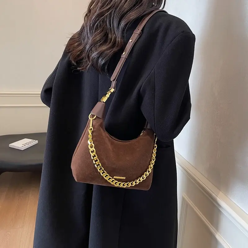 LEFTSIDE Women Small Faux Suede Shoulder Bag 2024 Winter Lady Y2K New Trend Crossbody Bag Korean Fashion Chain Handbags