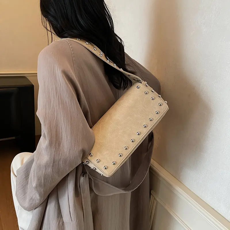 LEFTSIDE Rivets Design PU Leather Shoulder Bag for Women 2025 Winter Luxury Lady Designer Underarm Bags Handbags and Purses