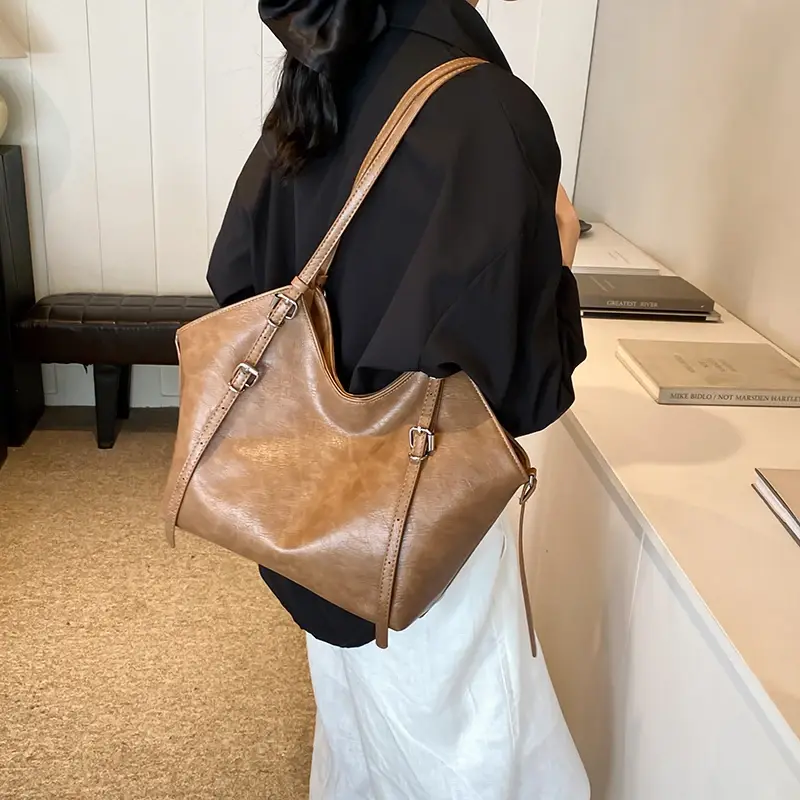 LEFTSIDE Large Pu Leather Shoulder Bags For Women 2025 Winter Y2K Korean Fashion Trend Female Tote Bag Lady Handbags And Purses