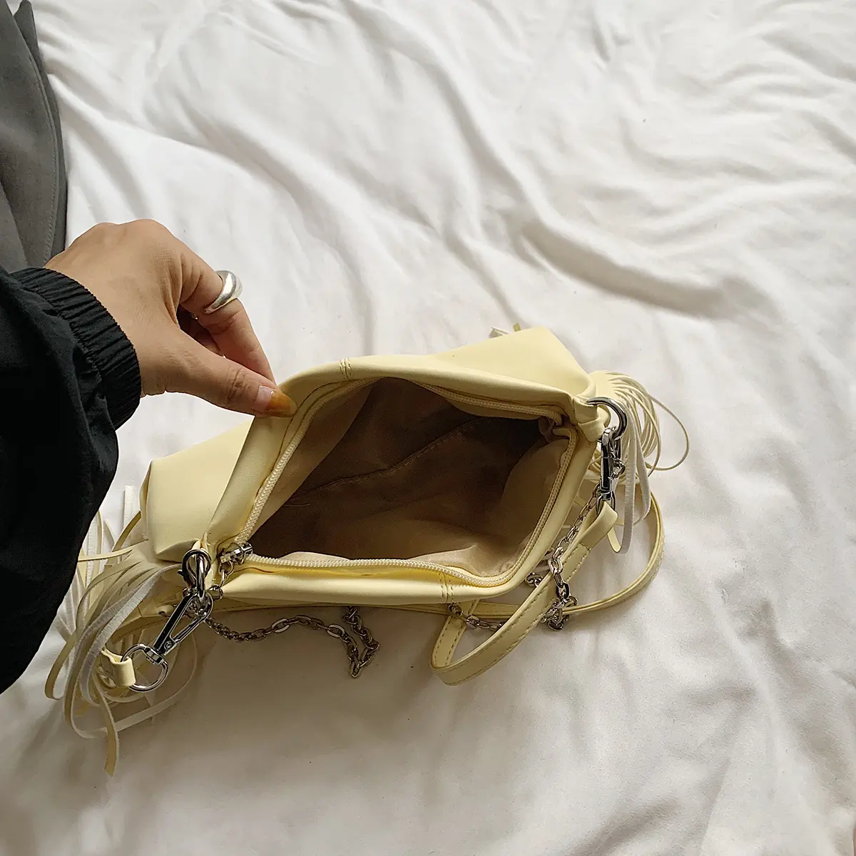 LEFTSIDE Design Small PU Leather Shoulder Bags for Women 2025 New Luxury Tassels Crossbody Bag Females ​Handbags and Purses