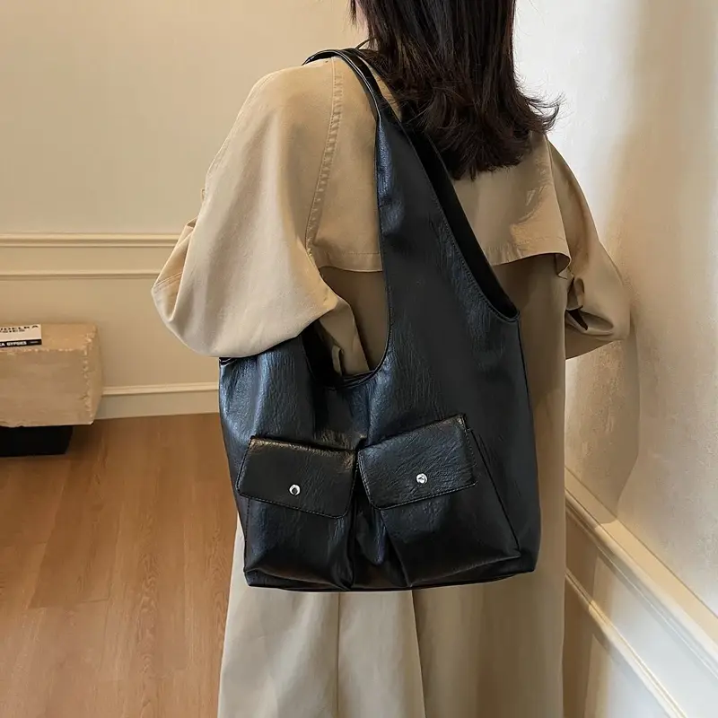 LEFTSIDE Design Big PU Leather Double Pockets Underarm Bags for Women 2024 Winter Y2K New Fashion Shoulder Bag Vintage Handbags