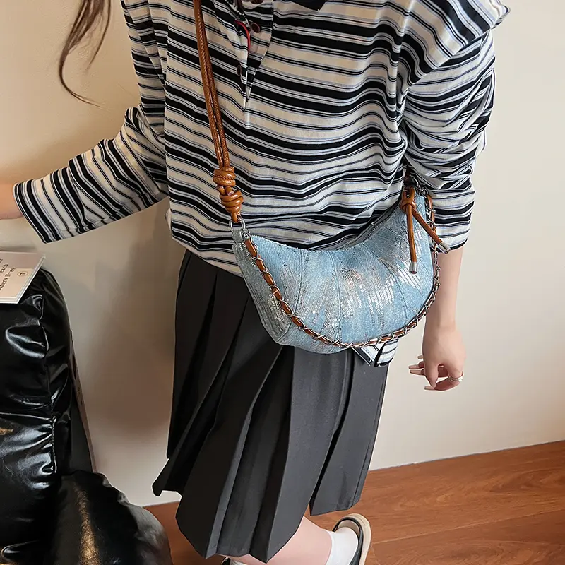 LEFTSIDE 2025 New Trend Small Splicing Leather Shoulder Bag Women Fashion Simple Handbags and Purses Lady Chain Crossbody Bag