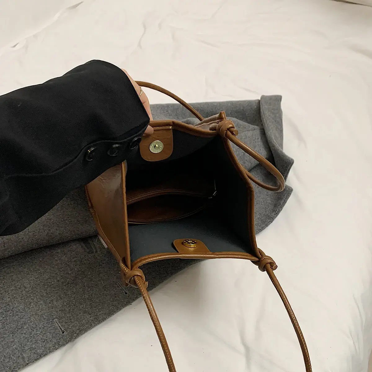 LEFTSIDE 2 Pcs/set PU Leather Underarm Bags for Women 2024 Winter Y2K New Trend Designer Females Fashion Shoulder Bag Handbags