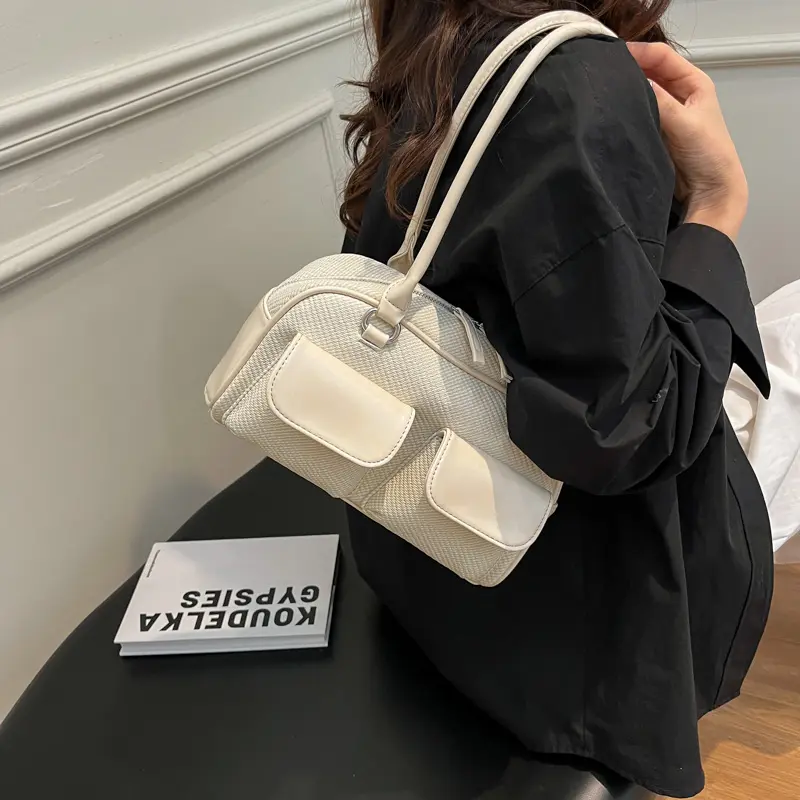 LEFTSIDE Women Small PU Leather Pockets Design Shoulder Bag 2025 New Trend Y2K Simple Green Underarm Bag Female Y2k Handbags