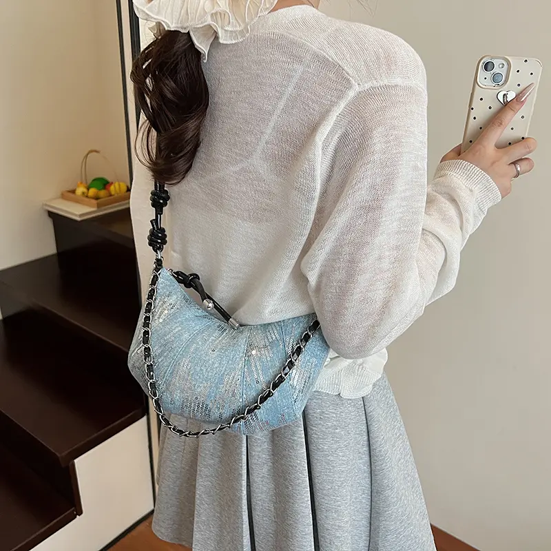 LEFTSIDE 2025 New Trend Small Splicing Leather Shoulder Bag Women Fashion Simple Handbags and Purses Lady Chain Crossbody Bag