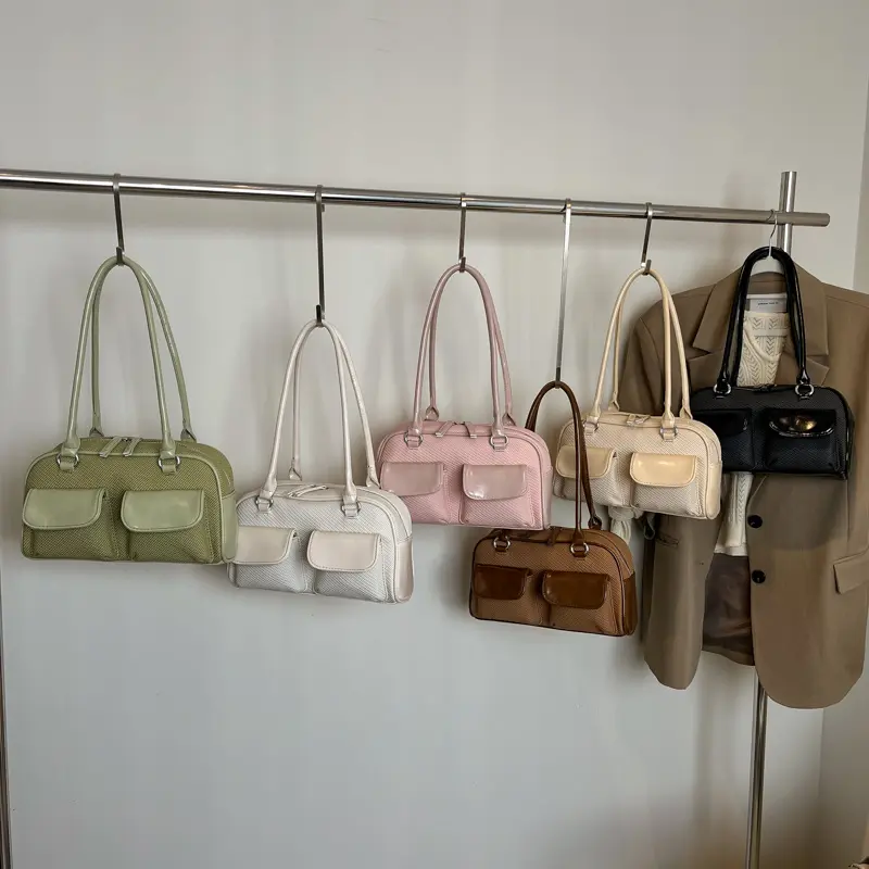 LEFTSIDE Women Small PU Leather Pockets Design Shoulder Bag 2025 New Trend Y2K Simple Green Underarm Bag Female Y2k Handbags