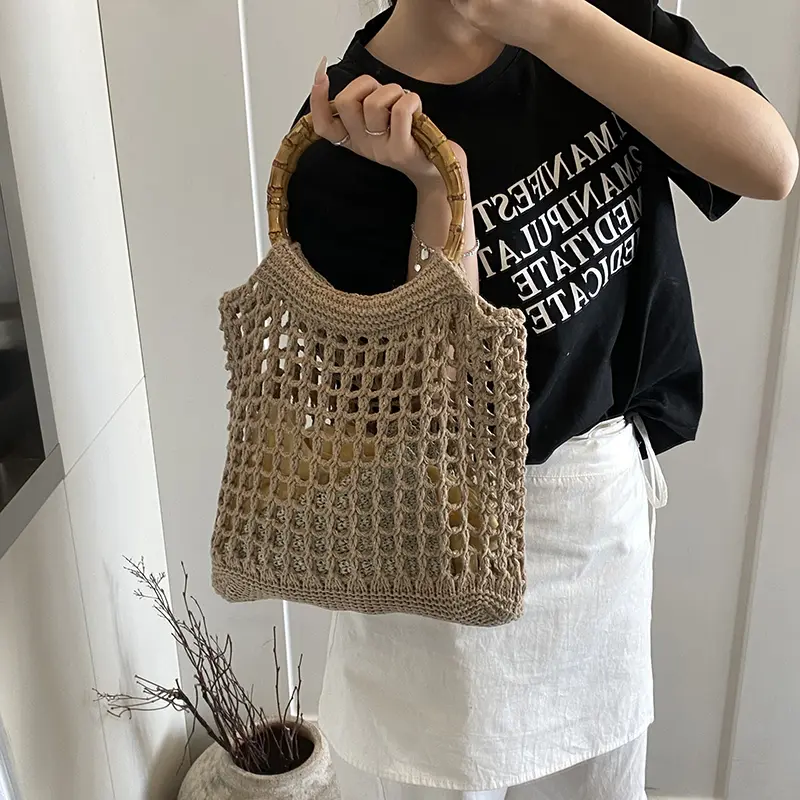 LEFTSIDE 2025 Round Handle Summer Shoulder Bags Lady Travel Handbags Beach Bag Hollow Out Weave New Shopper Shopping Bag