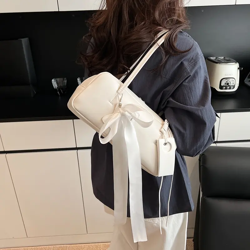 LEFTSIDE Women Ribbon Design Simple Handbags 2025 Spring Luxury Fashion Tote Bag Trend PU Leather Ladies Underarm Shoulder Bags
