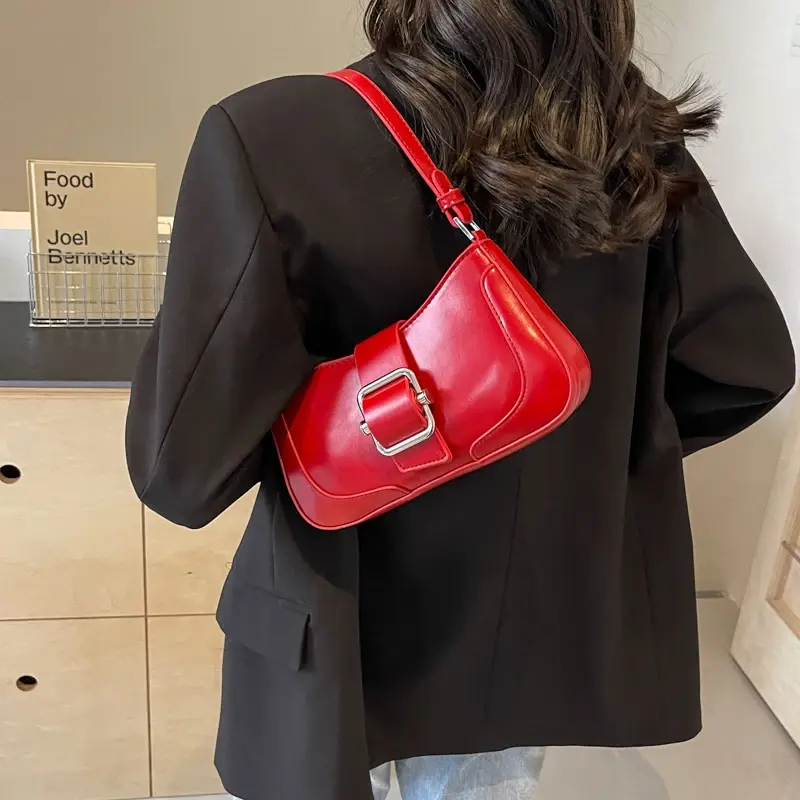 Belt Buckle Simple Underarm Bags for Women 2025 Y2K Korean Fashion Style Handbags and Purses Lady Pu Leather Crossbody Bag