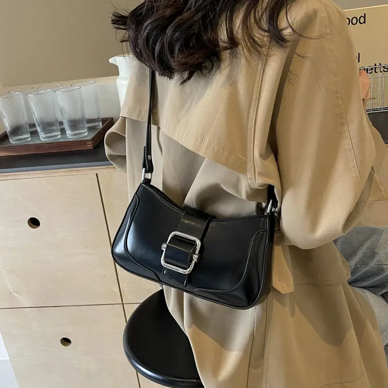 Belt Buckle Simple Underarm Bags for Women 2025 Y2K Korean Fashion Style Handbags and Purses Lady Pu Leather Crossbody Bag