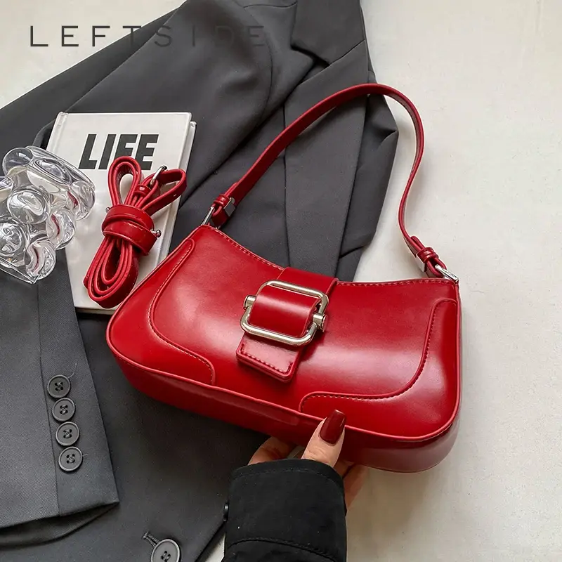 Belt Buckle Simple Underarm Bags for Women 2025 Y2K Korean Fashion Style Handbags and Purses Lady Pu Leather Crossbody Bag