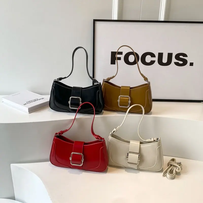 Belt Buckle Simple Underarm Bags for Women 2025 Y2K Korean Fashion Style Handbags and Purses Lady Pu Leather Crossbody Bag