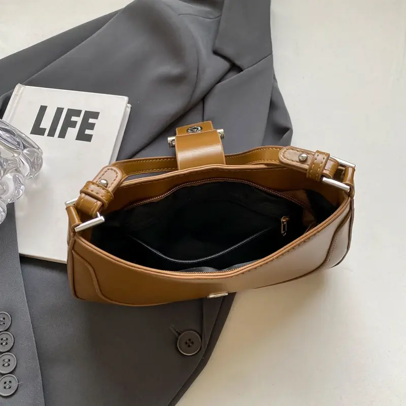 Belt Buckle Simple Underarm Bags for Women 2025 Y2K Korean Fashion Style Handbags and Purses Lady Pu Leather Crossbody Bag
