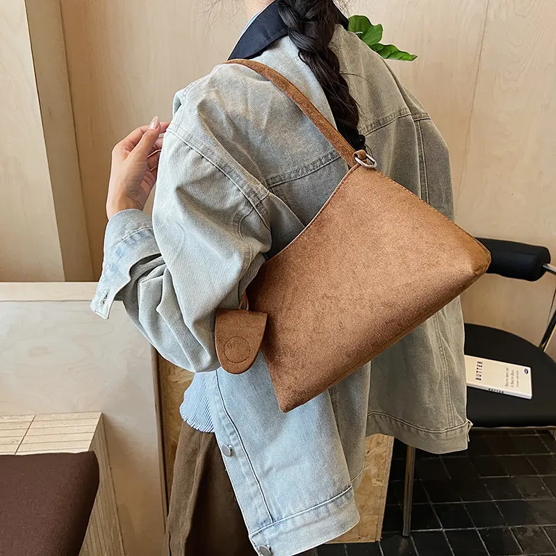 LEFTSIDE Women Small Faux Suede Crossbody Bag 2025 Winter Retro Short Handle Shoulder Bag Luxury Designer Handbags and Purses