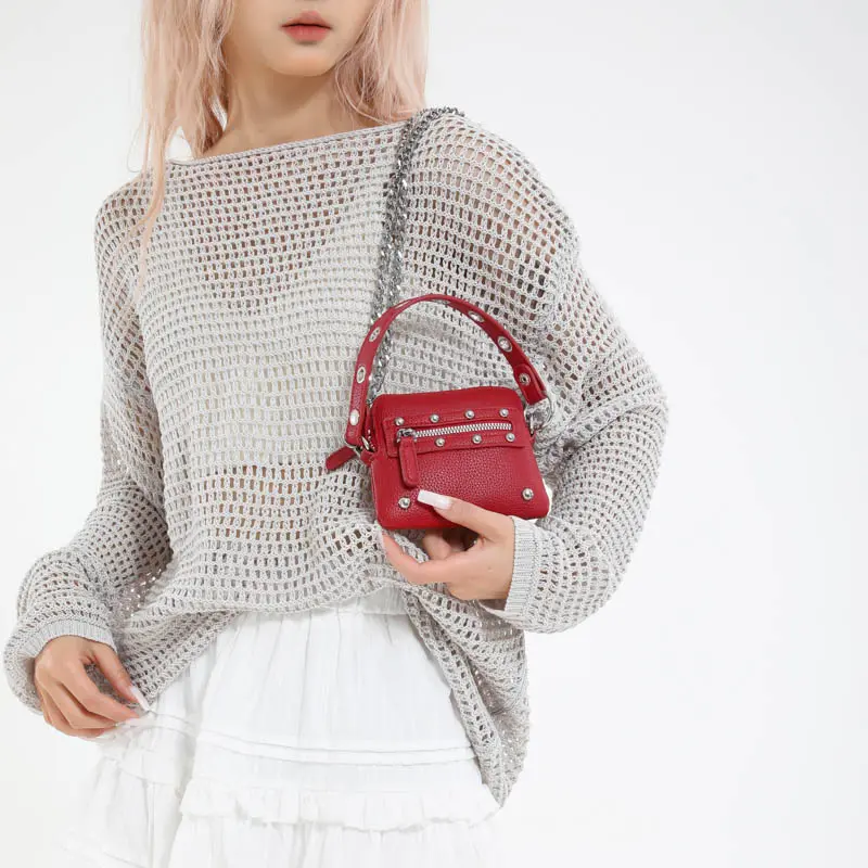 LEFTSIDE Rivets Design PU Leather Cute Mini Crossbody Bags for Women 2025 New Trendy Luxury Short Handle Handbags and Purses