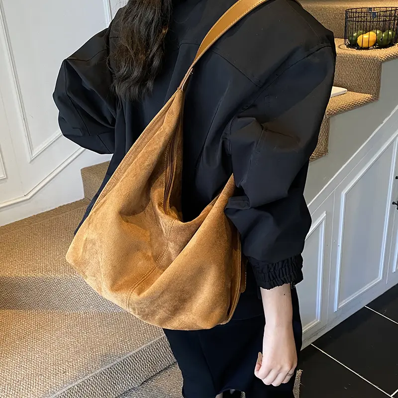 LEFTSIDE Women PU Suede Shoulder Bag 2025 Winter Retro Soft Hobo Bag Luxury Designer New Trend Brand Handbags and Purses