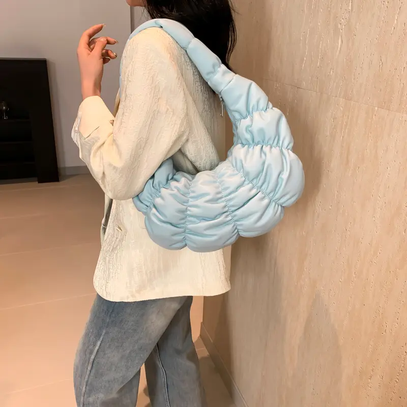 Y2K Small PU Leather Fold Design Shoulder Bags For Women 2025 New Underarm Bag Korean Fashion Females Handbags And Purses