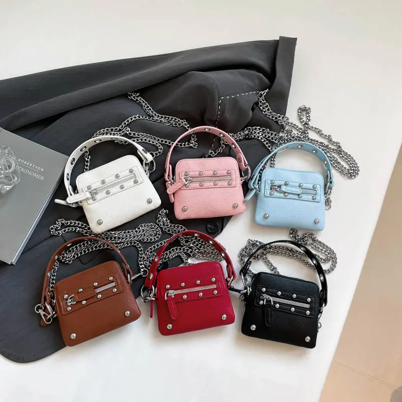 LEFTSIDE Rivets Design PU Leather Cute Mini Crossbody Bags for Women 2025 New Trendy Luxury Short Handle Handbags and Purses