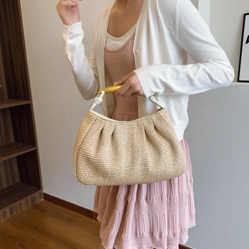 LEFTSIDE Weave Straw Shoulder Bags for phone Women 2025 Summer New Trend Underarm Bag Females Beach Bags Handbags and Purses