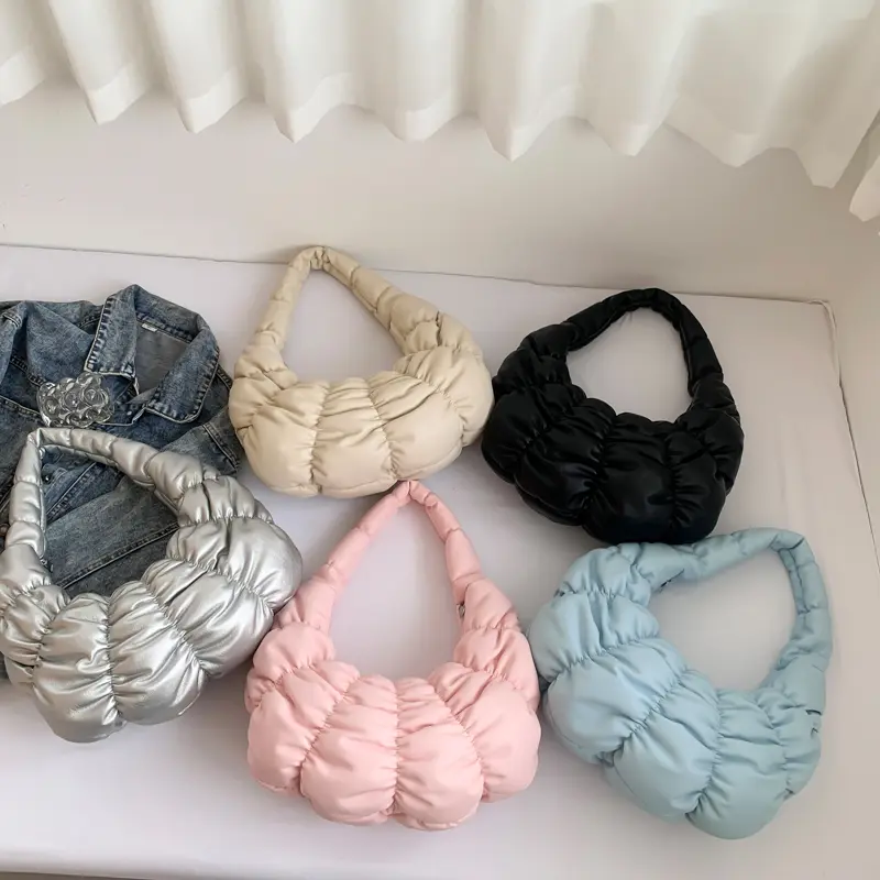 Y2K Small PU Leather Fold Design Shoulder Bags For Women 2025 New Underarm Bag Korean Fashion Females Handbags And Purses