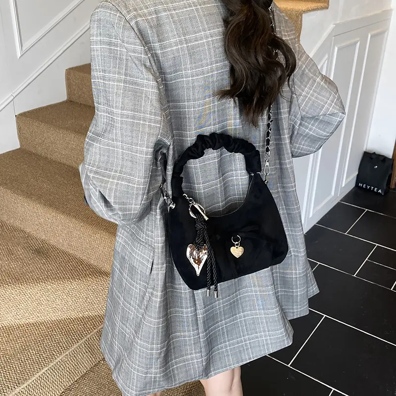 LEFTSIDE Women Small Suede Armpit Bag 2025 Winter New Retro Crossbody Shoulder Bag Luxury Designer Chain Handbags and Purses