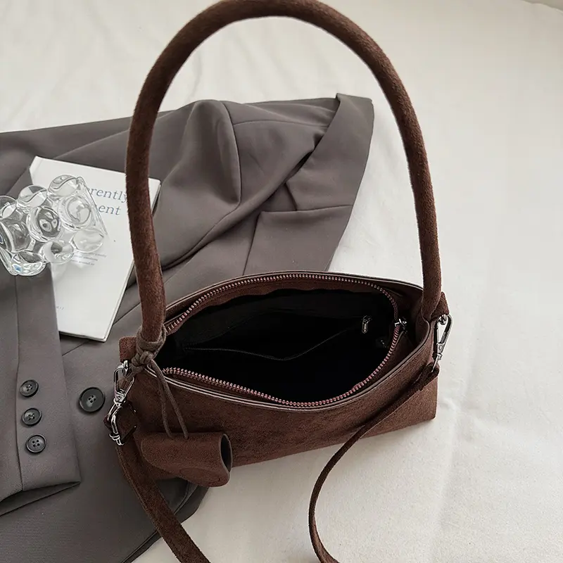 LEFTSIDE Women Small Faux Suede Crossbody Bag 2025 Winter Retro Short Handle Shoulder Bag Luxury Designer Handbags and Purses