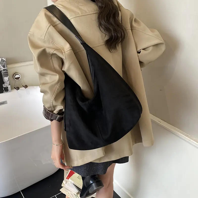 LEFTSIDE Women PU Suede Shoulder Bag 2025 Winter Retro Soft Hobo Bag Luxury Designer New Trend Brand Handbags and Purses