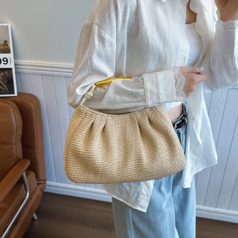 LEFTSIDE Weave Straw Shoulder Bags for phone Women 2025 Summer New Trend Underarm Bag Females Beach Bags Handbags and Purses
