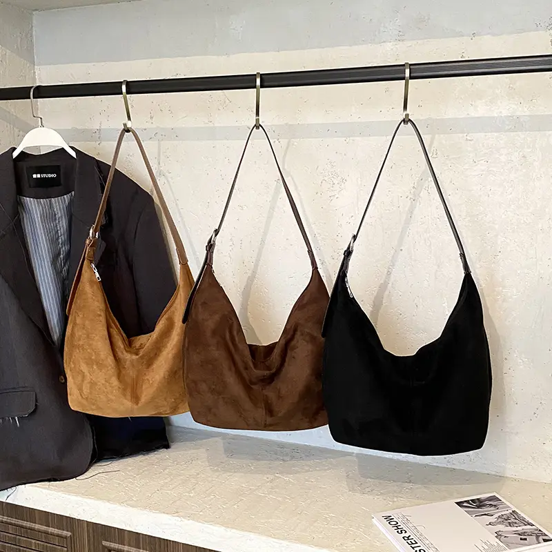 LEFTSIDE Women PU Suede Shoulder Bag 2025 Winter Retro Soft Hobo Bag Luxury Designer New Trend Brand Handbags and Purses