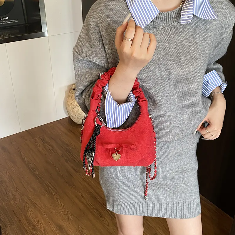LEFTSIDE Women Small Suede Armpit Bag 2025 Winter New Retro Crossbody Shoulder Bag Luxury Designer Chain Handbags and Purses