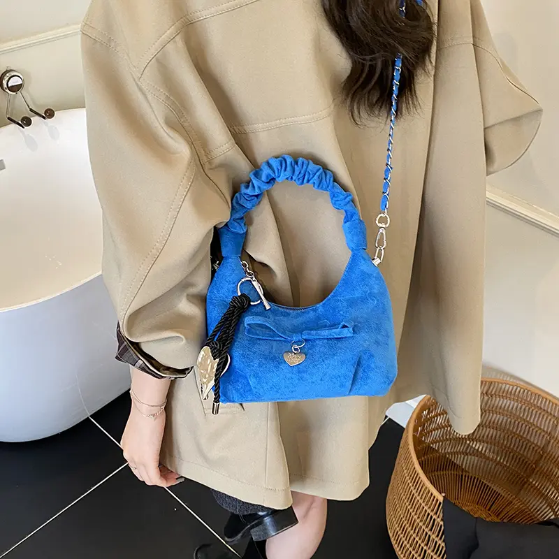 LEFTSIDE Women Small Suede Armpit Bag 2025 Winter New Retro Crossbody Shoulder Bag Luxury Designer Chain Handbags and Purses
