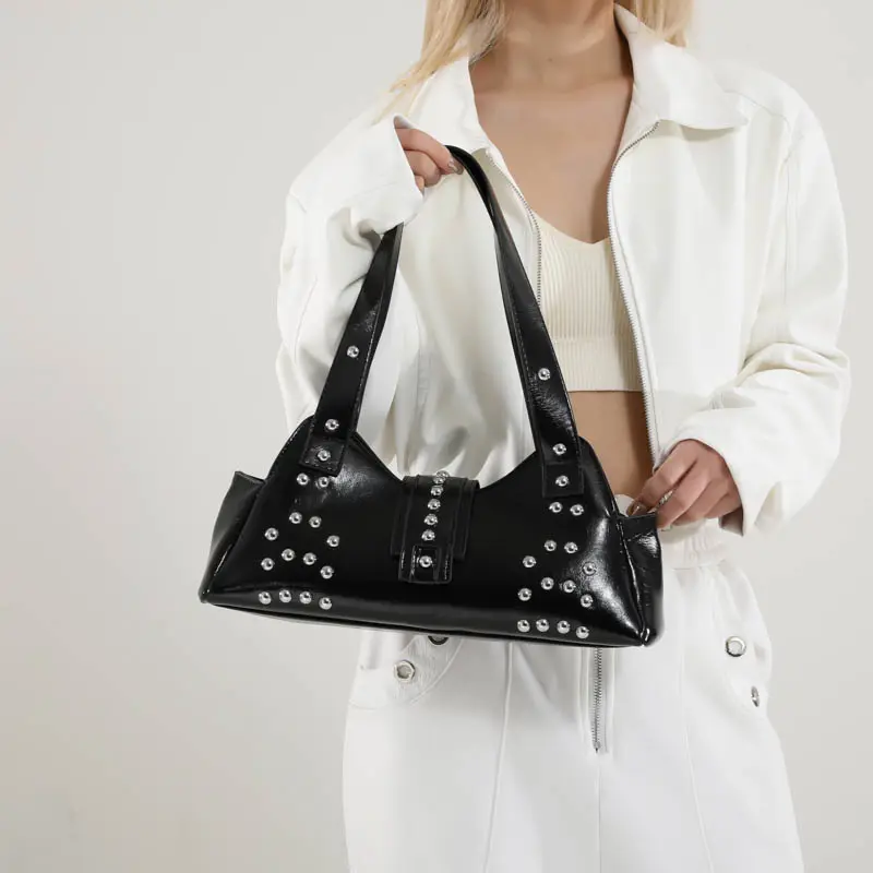 LEFTSIDE Rivets Punk Style Design Small PU Leather Shoulder Bags for Women 2025 Y2K Luxury Brand Underarm Bag Female Handbags