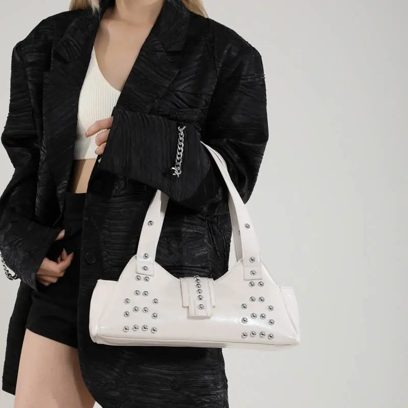 LEFTSIDE Rivets Punk Style Design Small PU Leather Shoulder Bags for Women 2025 Y2K Luxury Brand Underarm Bag Female Handbags