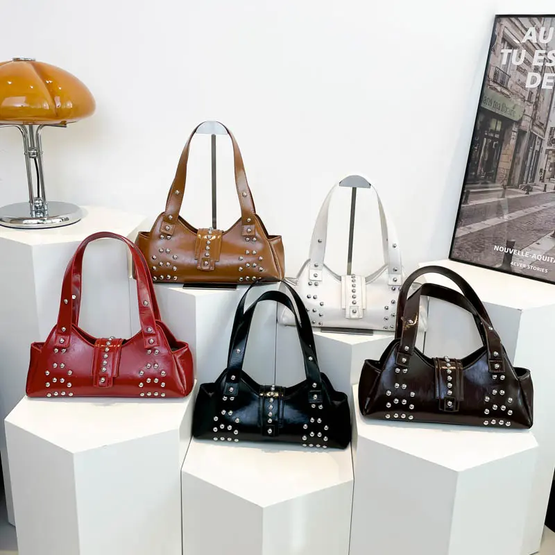 LEFTSIDE Rivets Punk Style Design Small PU Leather Shoulder Bags for Women 2025 Y2K Luxury Brand Underarm Bag Female Handbags