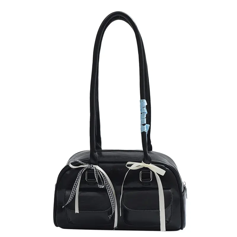 Small Double Pockets Shoulder Bags For Women 2025 Spring New Fashion Trend Designer Ribbon Underarm Bag Females Handbags