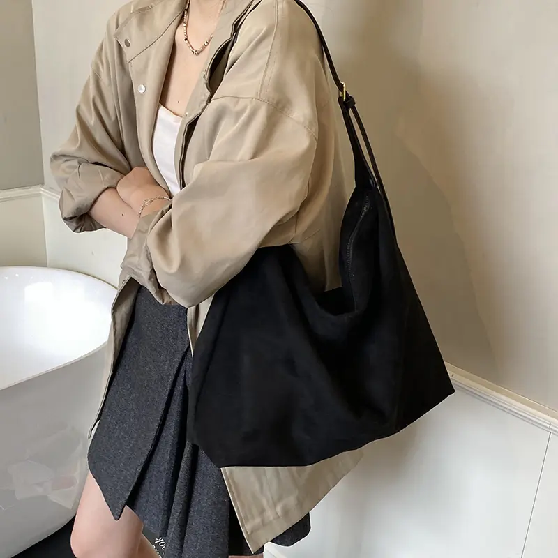 LEFTSIDE Women PU Suede Large Capacity Shoulder Bag 2025 Winter Retro New Trend Hobo Bag Luxury Designer Handbags and Purses