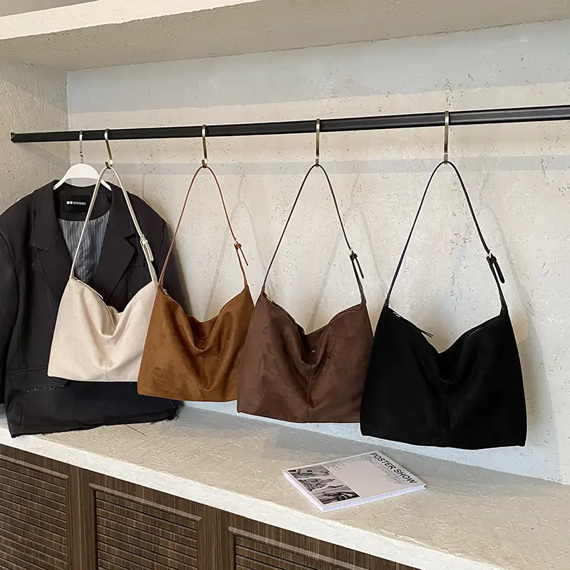 LEFTSIDE Women PU Suede Large Capacity Shoulder Bag 2025 Winter Retro New Trend Hobo Bag Luxury Designer Handbags and Purses