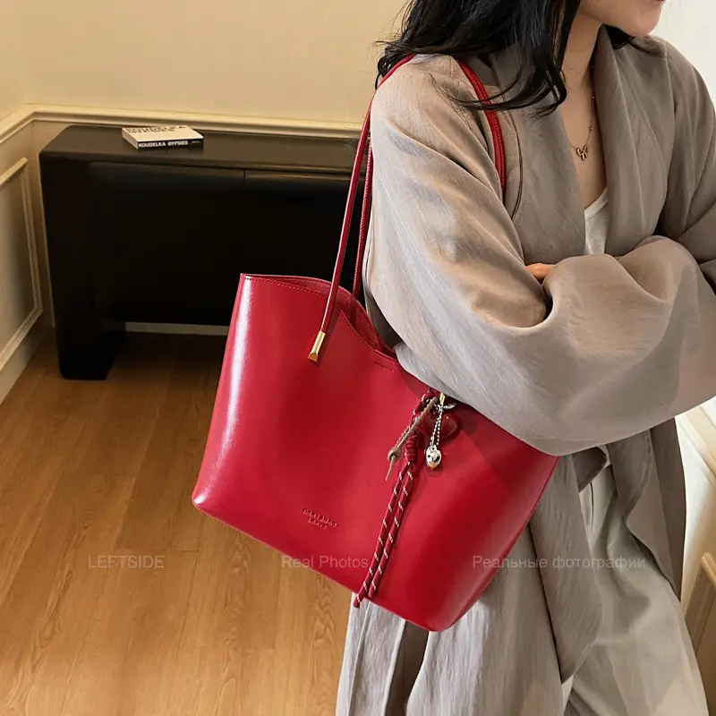 LEFTSIDE High-capacity PU Leather Shoulder Bags for Women 2025 Luxury Designer Tote Bag Females Short Handle Handbags and Purses