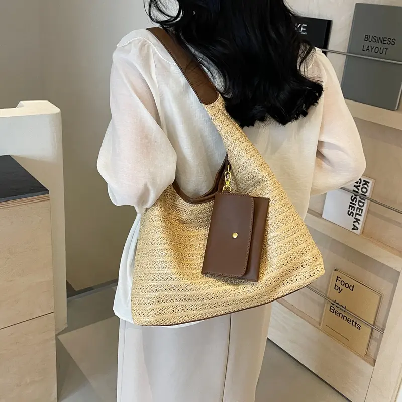 LEFTSIDE Weave Big Straw Bucket Shoulder Bags for Women 2025 Summer New Trend Underarm Bag Females Simple Beach Bags Handbags