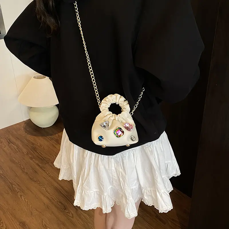 LEFTSIDE Sweet Beads Short Handle Mini Handbags Women 2025 Summer Fashion Trend Brand Luxury Party Chain Shoulder Crossbody Bag