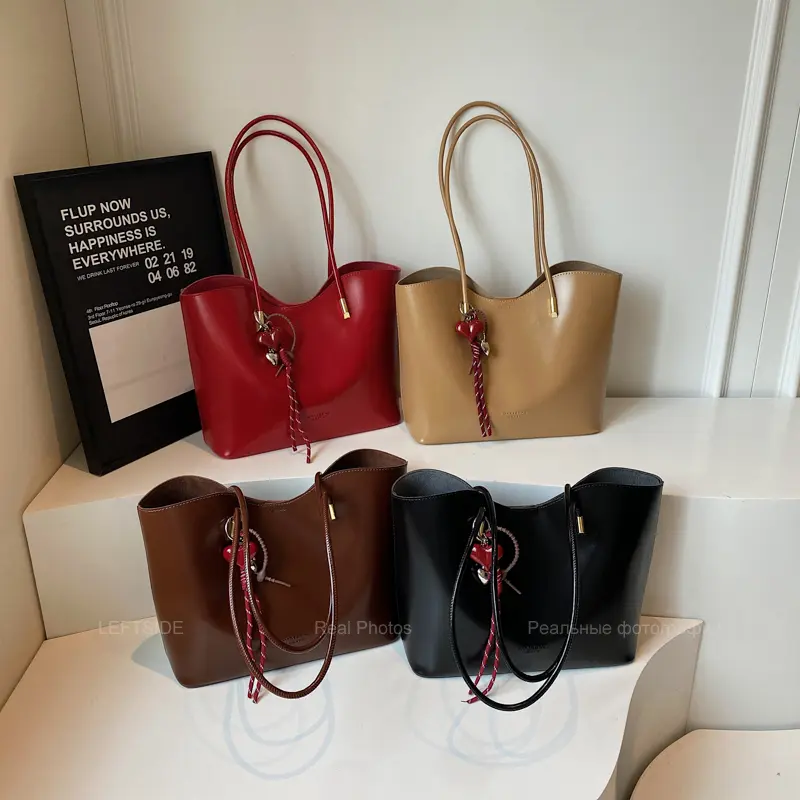 LEFTSIDE High-capacity PU Leather Shoulder Bags for Women 2025 Luxury Designer Tote Bag Females Short Handle Handbags and Purses