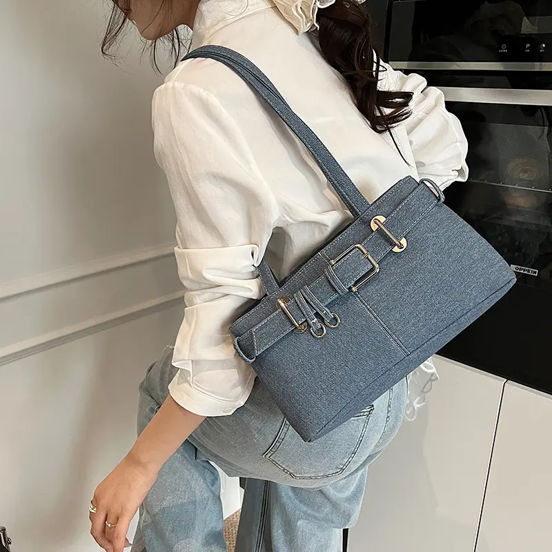 LEFTSIDE Small Denim Solid Color Underarm Bags for Women 2025 Y2K Ladies Shoulder Bag Females Handbags and Purses Tote Bag