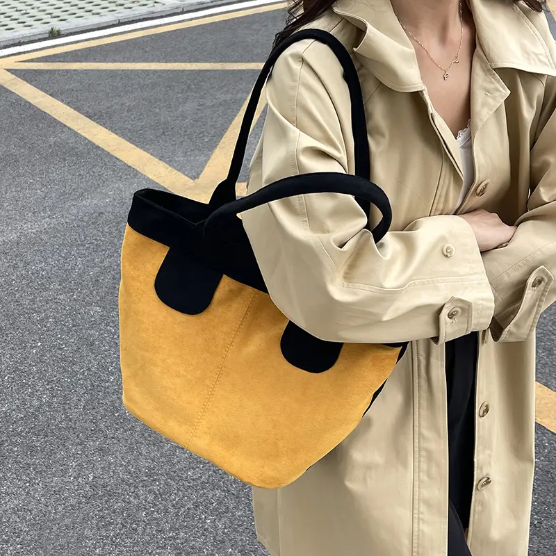LEFTSIDE Large Nubuck Leather Tote Bags Lady Shoulder Bag for Women 2025 Winter New Korean Fashion Retro Handbags and Purses