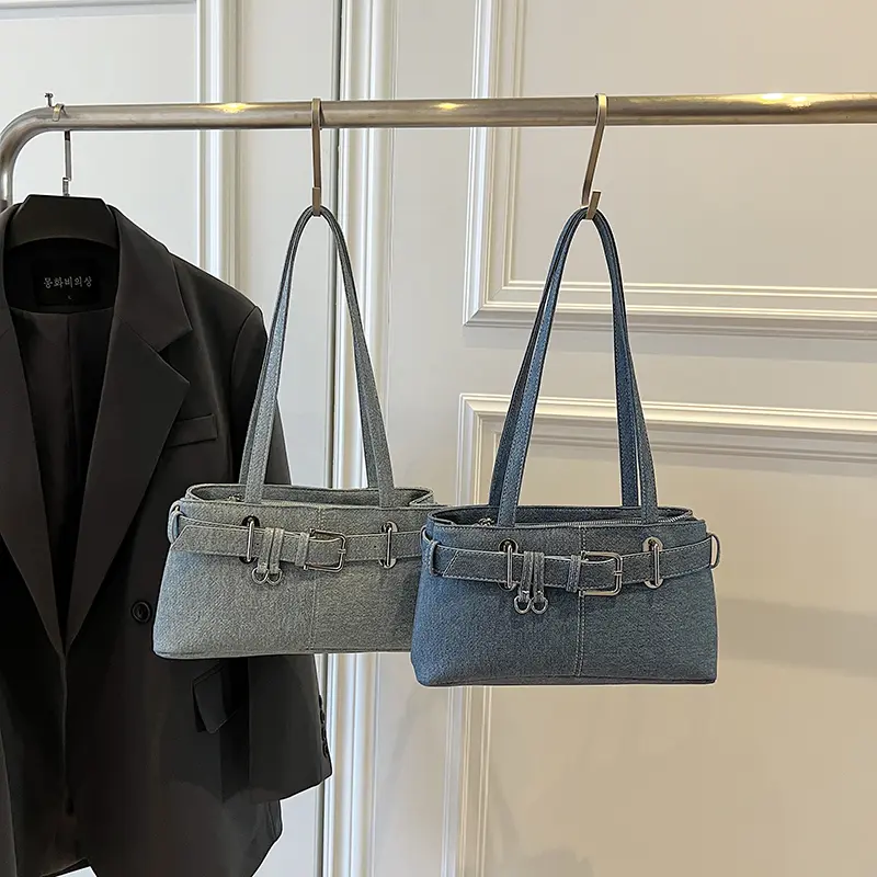 LEFTSIDE Small Denim Solid Color Underarm Bags for Women 2025 Y2K Ladies Shoulder Bag Females Handbags and Purses Tote Bag