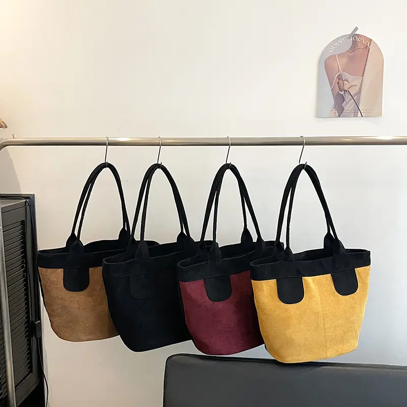LEFTSIDE Large Nubuck Leather Tote Bags Lady Shoulder Bag for Women 2025 Winter New Korean Fashion Retro Handbags and Purses