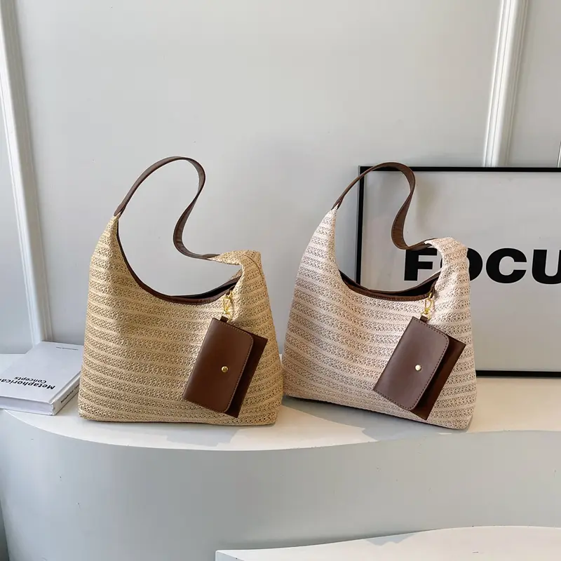 LEFTSIDE Weave Big Straw Bucket Shoulder Bags for Women 2025 Summer New Trend Underarm Bag Females Simple Beach Bags Handbags