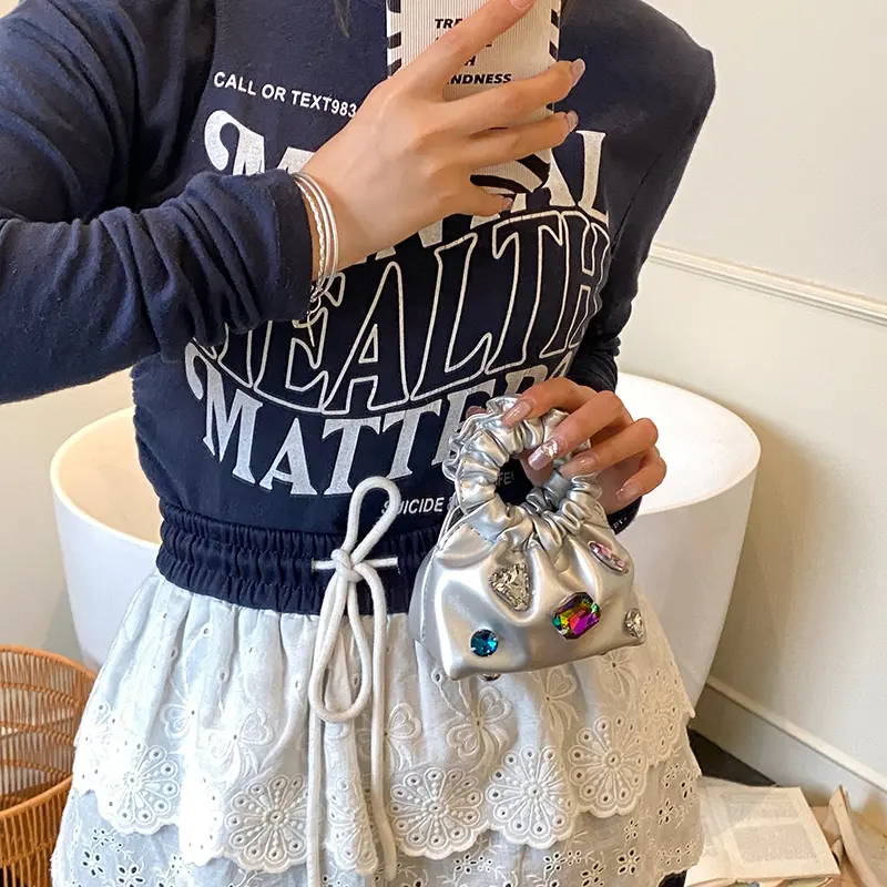 LEFTSIDE Sweet Beads Short Handle Mini Handbags Women 2025 Summer Fashion Trend Brand Luxury Party Chain Shoulder Crossbody Bag